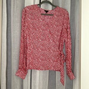 Red and white Talbots LP long sleeved blouse